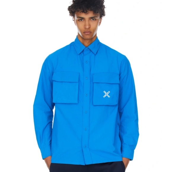 Kenzo Crossed Logo Blue Little X Sport Button Down Shirt Mens XS - Picture 1 of 9